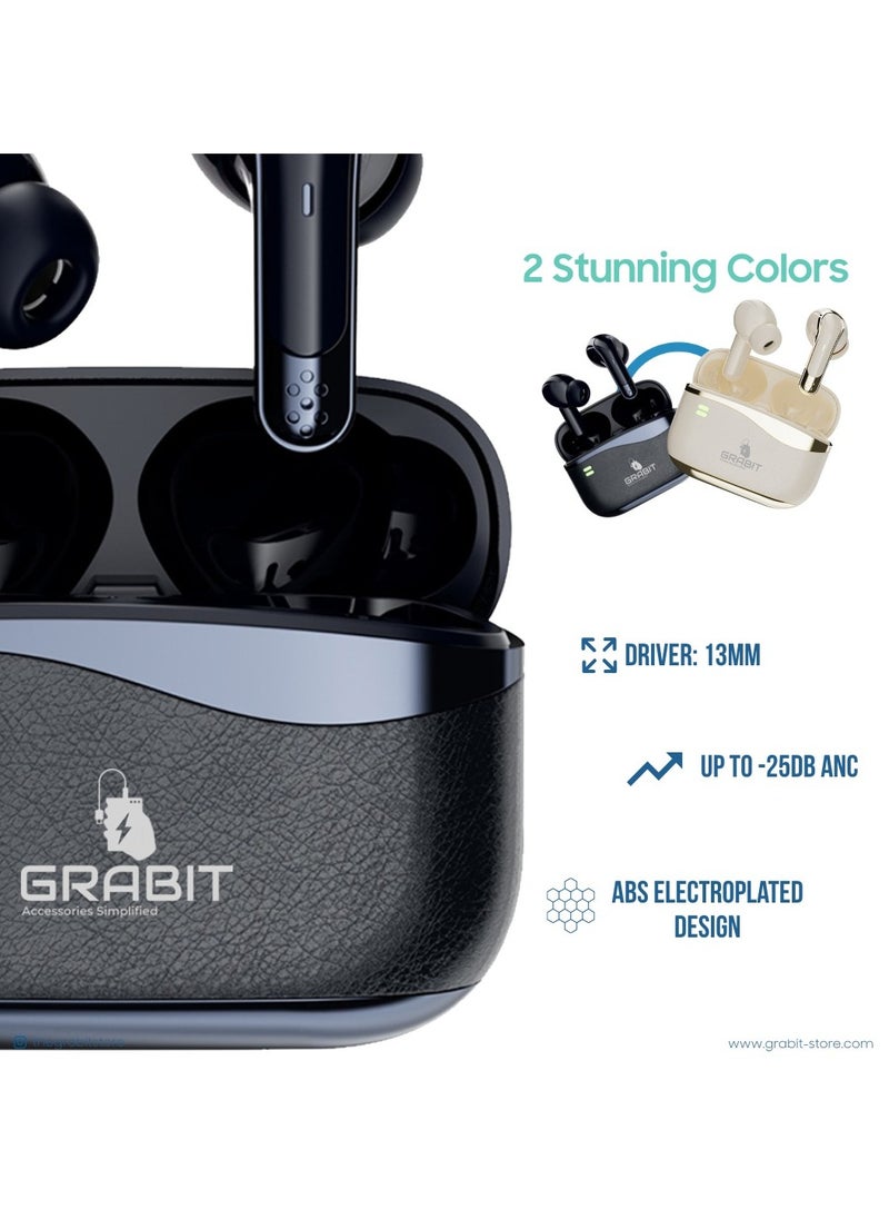 GRABIT GTUNES-DUET True Wireless Earbuds – 25dB ANC, Dual Connectivity, Quad-Mic, 6H Playtime, Leather Case  - Image 3