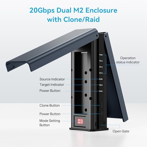 Acasis M.2 NVMe SSD Cloner, Dual-Bay Offline Duplicator with Cooling Fan, USB C to M.2 Cloner, Pcle Size 2230/2242/2260/2280 Compatible (Grey) - Image 3