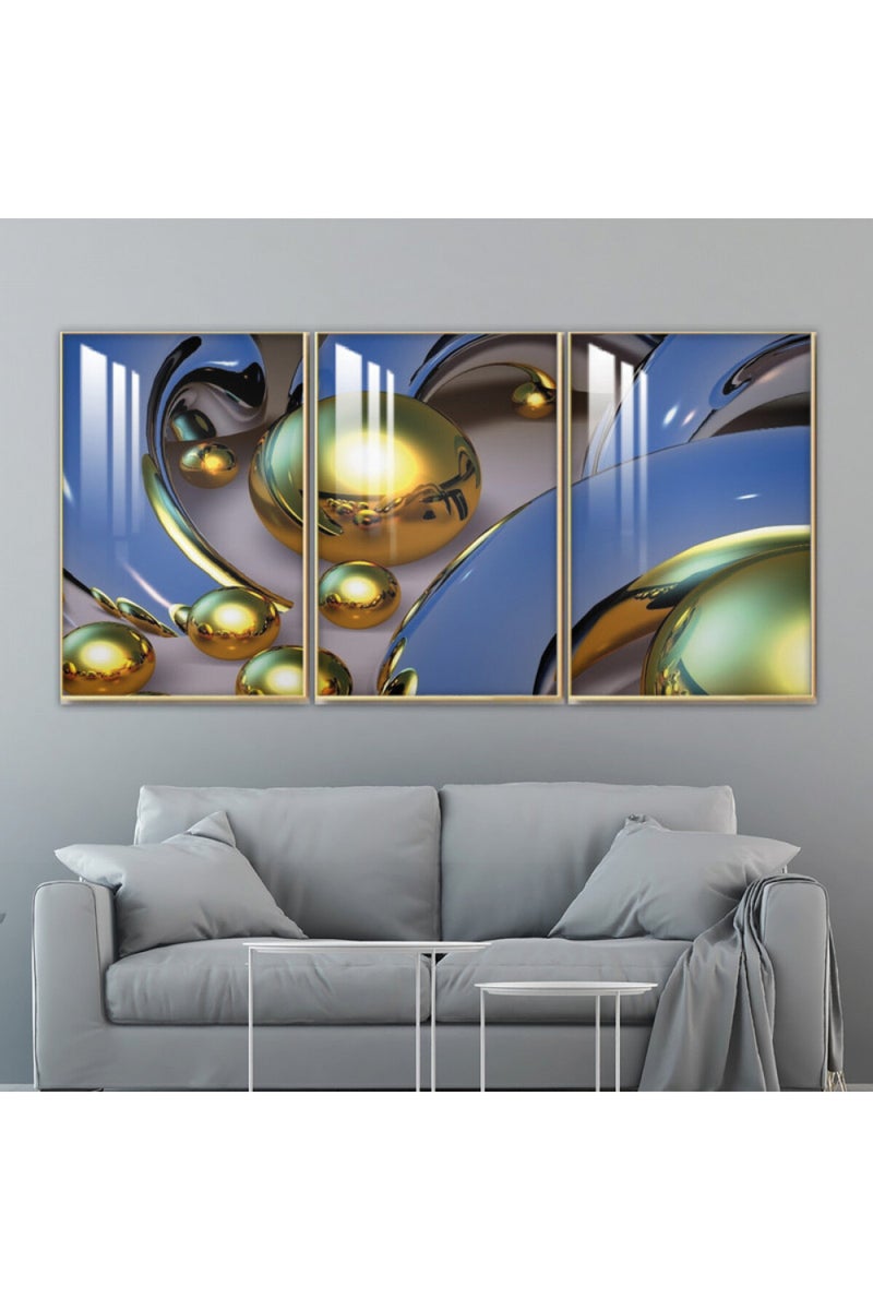Marktna Three wooden wall painting with a frame and a clear acrylic layer - Image 1