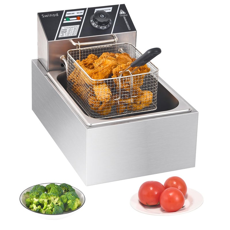 Swinod Electric Deep Fryer with Basket for Home Use, Countertop Commercial Deep Fryer 1700w Powerful Performance 9.7Qt Large Capacity Stainless Steel Oil Fryer, Temperature Control - Image 1
