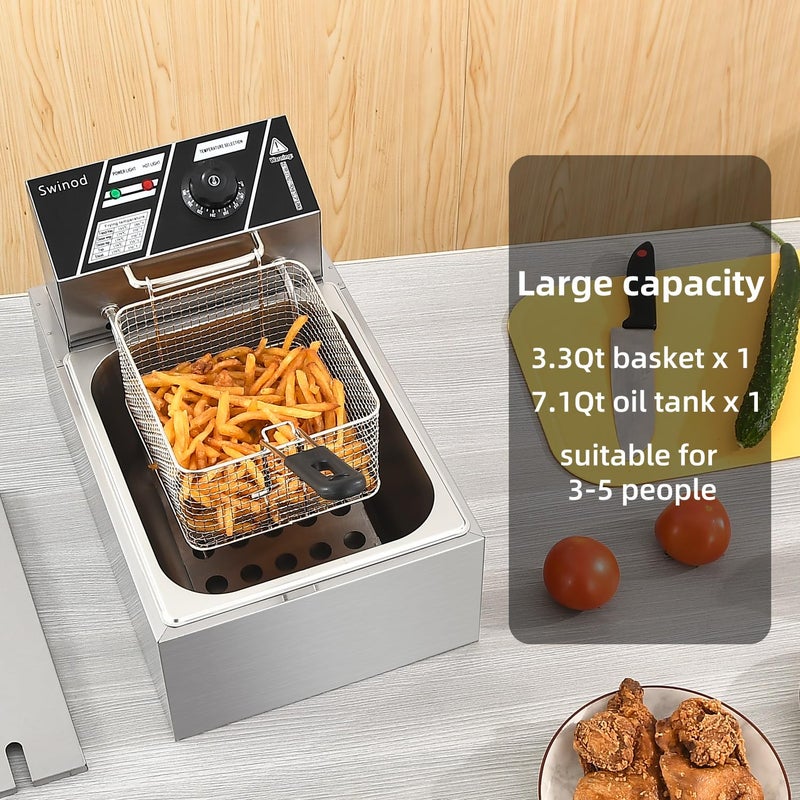 Swinod Electric Deep Fryer with Basket for Home Use, Countertop Commercial Deep Fryer 1700w Powerful Performance 9.7Qt Large Capacity Stainless Steel Oil Fryer, Temperature Control - Image 3