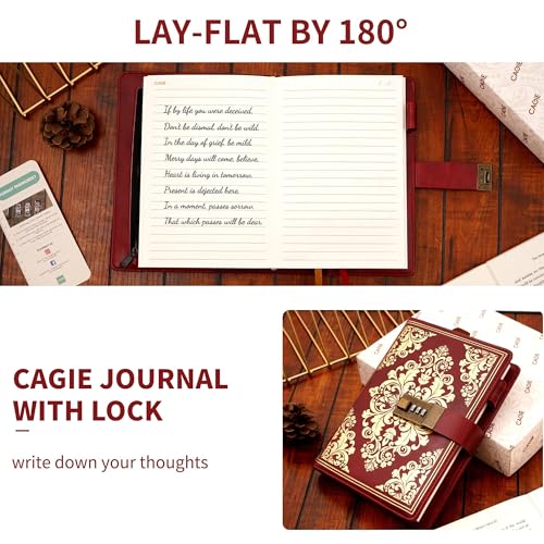 CAGIE Lock Journal for Women Vintage Refillable Diary with Lock 224 Pages Leather Locked Journal for Personal Secrets Writing (Red) - Image 3