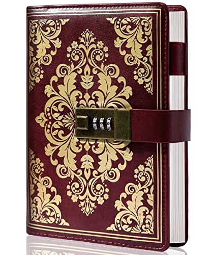 CAGIE Lock Journal for Women Vintage Refillable Diary with Lock 224 Pages Leather Locked Journal for Personal Secrets Writing (Red) - Image 1