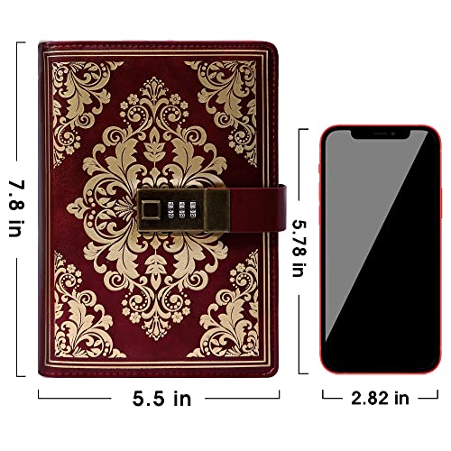 CAGIE Lock Journal for Women Vintage Refillable Diary with Lock 224 Pages Leather Locked Journal for Personal Secrets Writing (Red) - Image 4