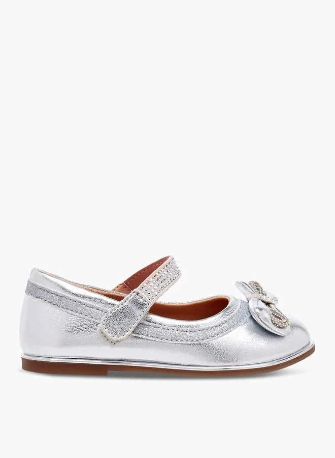 Barefeet Girls Bow Embellished Mary Jane Shoes with Hook and Loop Closure