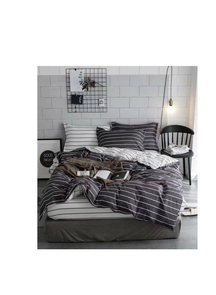 Striped Bedding Duvet Cover Set (King/220 x 240cm, Dark Grey/White, 6 Pieces)