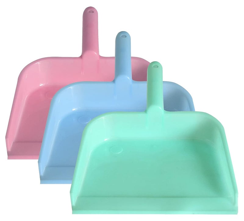Kuber Industries Plastic Lightweight 10 Dustpan With Comfort Grip Handle for Easy Sweep Broom Pack of 3 Pink Blue Green - Image 1
