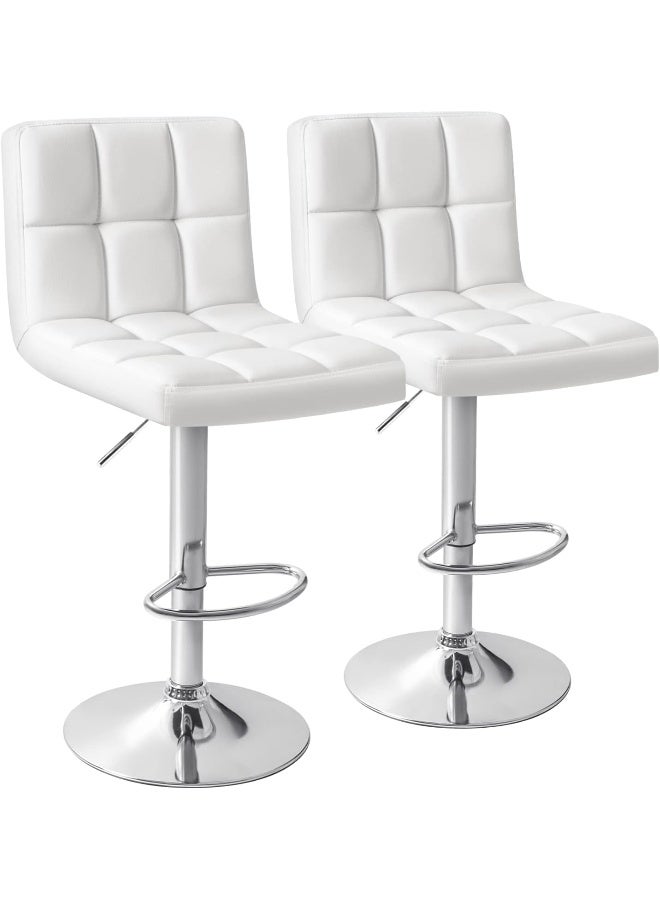 Homall Bar Stools Modern PU Leather Adjustable Swivel Barstools, Armless Hydraulic Kitchen Counter Bar Stool Synthetic Leather Extra Height Square Island Barstool With Back Set Of 2(White) - Image 1