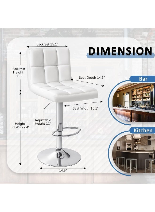 Homall Bar Stools Modern PU Leather Adjustable Swivel Barstools, Armless Hydraulic Kitchen Counter Bar Stool Synthetic Leather Extra Height Square Island Barstool With Back Set Of 2(White) - Image 3