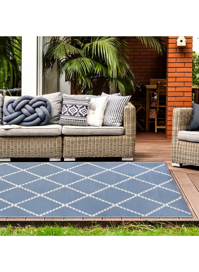 SAPANA فرشة تخييم مستطيلة بنمط هندسي أزرق وأبيض 240 × 300 سم GM-68 - Image 2