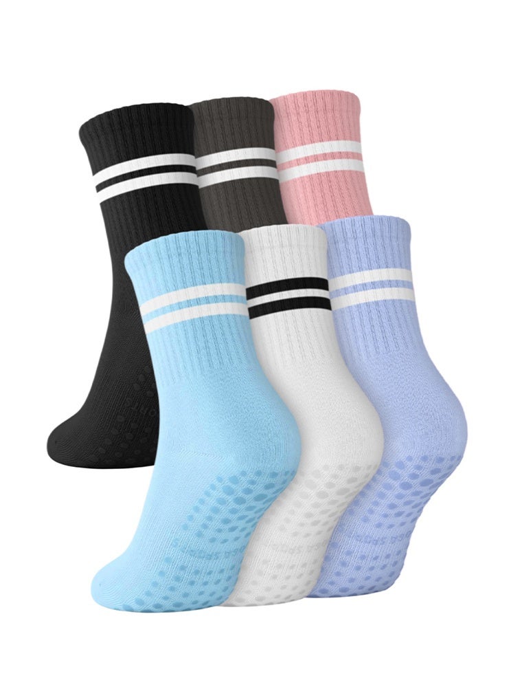 بوفان 6 زوج الجوارب بيلاتيس للنساء، الجوارب الرياضية اليوغا غير زلة لبار باليه الحفاة للتمارين المستشفى - Image 1