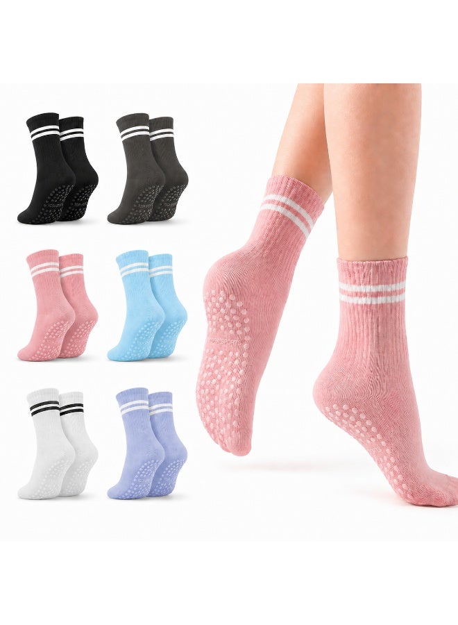 BOFAN 6 Pairs Grip Pilates Socks for Women, Non-slip Yoga Athletic Socks for Barre Ballet Barefoot Workout Hospital - Image 1