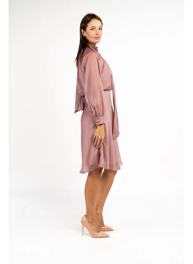 Fashonara Dusty Rose Georgette Neck Tie Corporate Dress