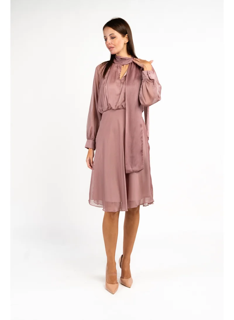 Fashonara Dusty rose Dusty Rose Georgette Neck Tie Corporate Dress for Women | Best Price UAE
