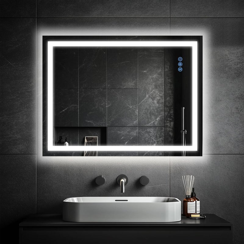 Antok 24"x 36" LED Bathroom Mirror with Lights, Anti-Fog, Dimmable, Lighted Vanity Mirror with Tempered Glass, Memory Function, 3 Light Modes, Safe Use, Horizontal, Vertical, Wall Mount - Image 1