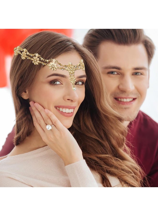 هانيا سلسلة رأس هانيه® المزينة بالأحجار الكريمة، سلسلة رأس عروس أنيقة مع قلادة متدلية، سلسلة رأس من سبائك الزهور، إكسسوار رأس للنساء لمناسبات المهرجانات والزفاف - Image 5