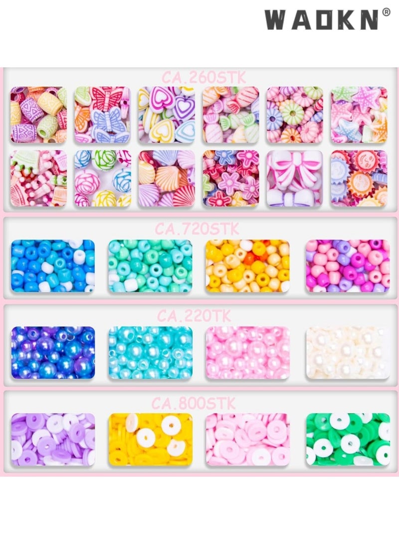 WAOKN Beads for Bracelet Jewellery Making Kit, Friendship Bracelet Making Kit with Colorful Small Beads and Elastic String, Art Craft Gifts for Birthdays，ear Beads Set for Jewelry Making Kids Adults Children Craft DIY Necklace Bracelets Letter Alphabet Colorful Acrylic Crafting Beads Kit Box with Accessories，with Pendant Charms Kit and Elastic Strings for Jewelry Making Kit Bracelets Necklace - Image 2