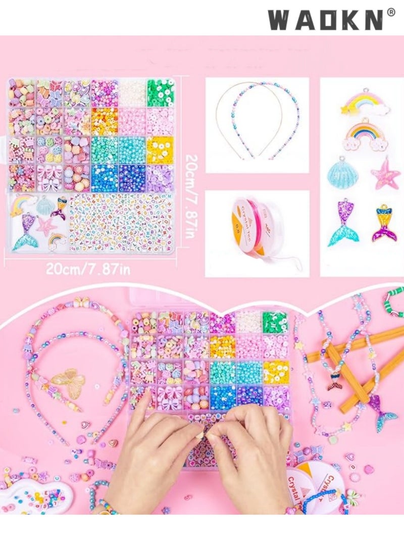 WAOKN Beads for Bracelet Jewellery Making Kit, Friendship Bracelet Making Kit with Colorful Small Beads and Elastic String, Art Craft Gifts for Birthdays，ear Beads Set for Jewelry Making Kids Adults Children Craft DIY Necklace Bracelets Letter Alphabet Colorful Acrylic Crafting Beads Kit Box with Accessories，with Pendant Charms Kit and Elastic Strings for Jewelry Making Kit Bracelets Necklace - Image 4