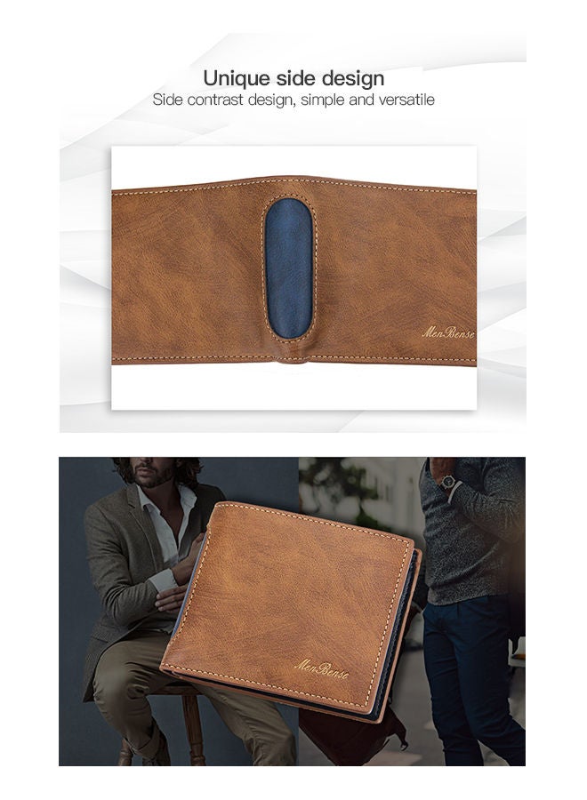 MenBense Classic Men's Leather Bifold Short Wallet Card Holder Certificate Money Bag for Business Commute - Image 3