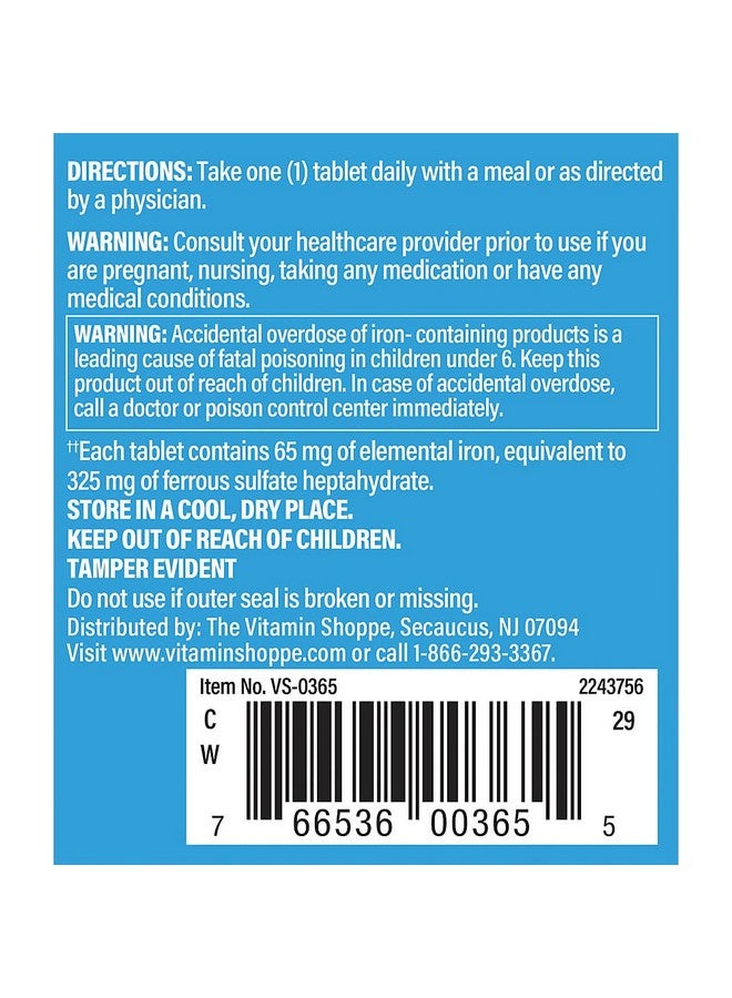 The Vitamin Shoppe High Potency Iron a" 65 MG a" Equivalent to 325 MG Ferrous Sulfate - Image 3