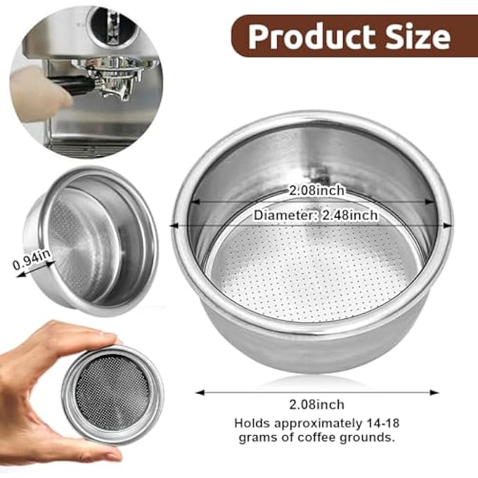 هاسذيب سلة فلتر قهوة مزدوجة اللقطة مقاس 53 مم من الفولاذ المقاوم للصدأ متوافقة مع ملحقات فلتر القهوة القابلة لإعادة الاستخدام من Breville Sage لآلات صنع الإسبريسو وأدوات الباريستا الدقيقة - Image 3