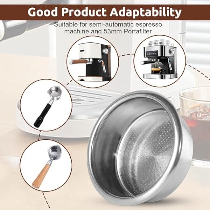 هاسذيب سلة فلتر قهوة مزدوجة اللقطة مقاس 53 مم من الفولاذ المقاوم للصدأ متوافقة مع ملحقات فلتر القهوة القابلة لإعادة الاستخدام من Breville Sage لآلات صنع الإسبريسو وأدوات الباريستا الدقيقة - Image 4
