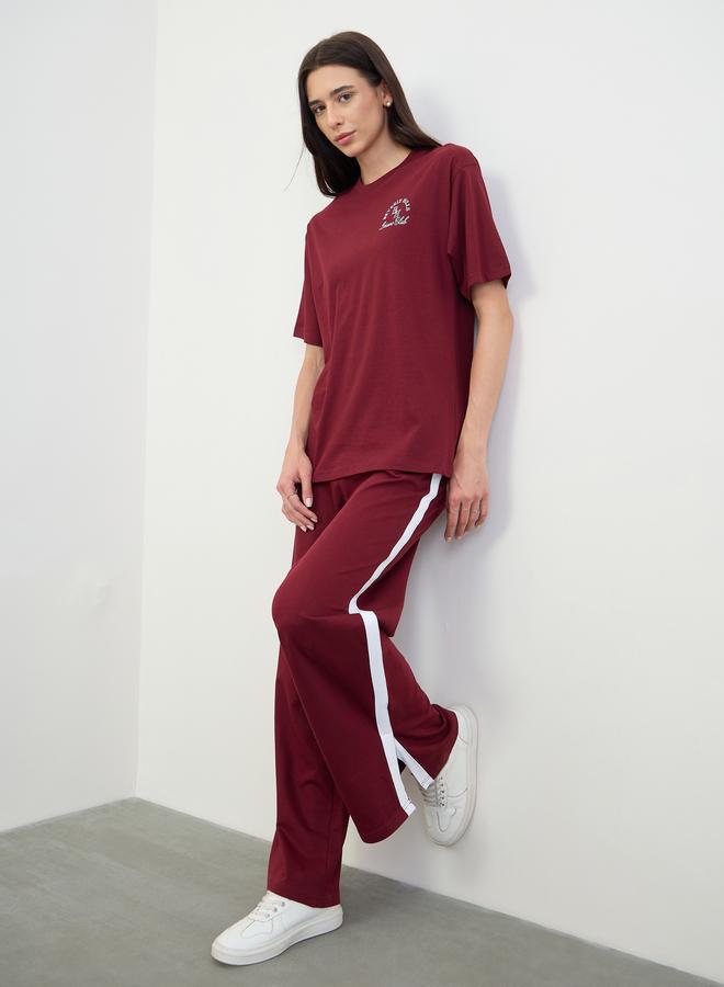 Styli Burgundy Oversized Longline T-Shirt and Joggers Co-Ords - Image 1