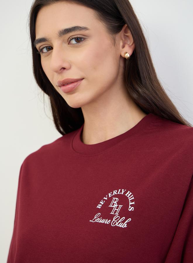 Styli Burgundy Oversized Longline T-Shirt and Joggers Co-Ords - Image 4