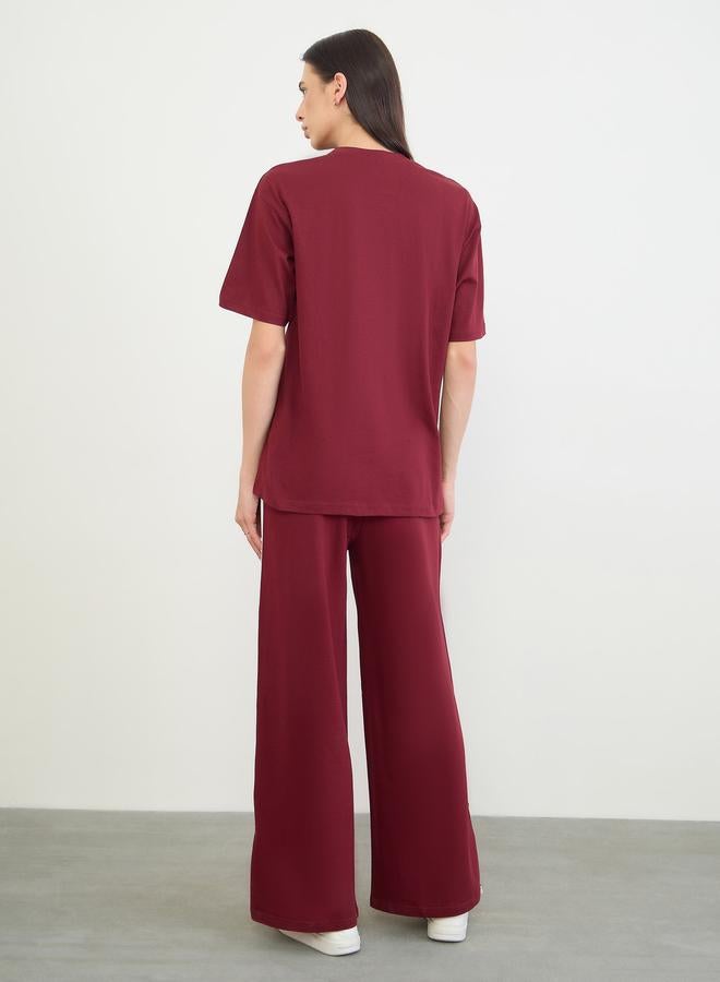 Styli Burgundy Oversized Longline T-Shirt and Joggers Co-Ords - Image 3
