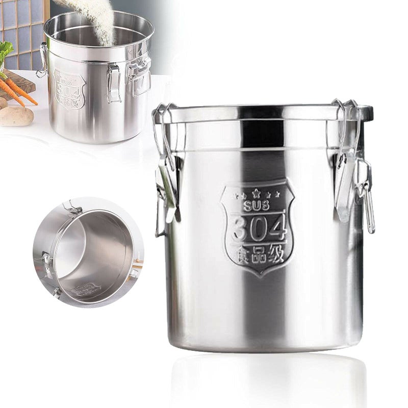 Stainless Steel Airtight Canister for Kitchen Rice Cereal Grain Canisters Container for Household Kitchen Food Bean Flour Oil Sugar Milk Cookie Storager Bucket wHandles Lid 12L