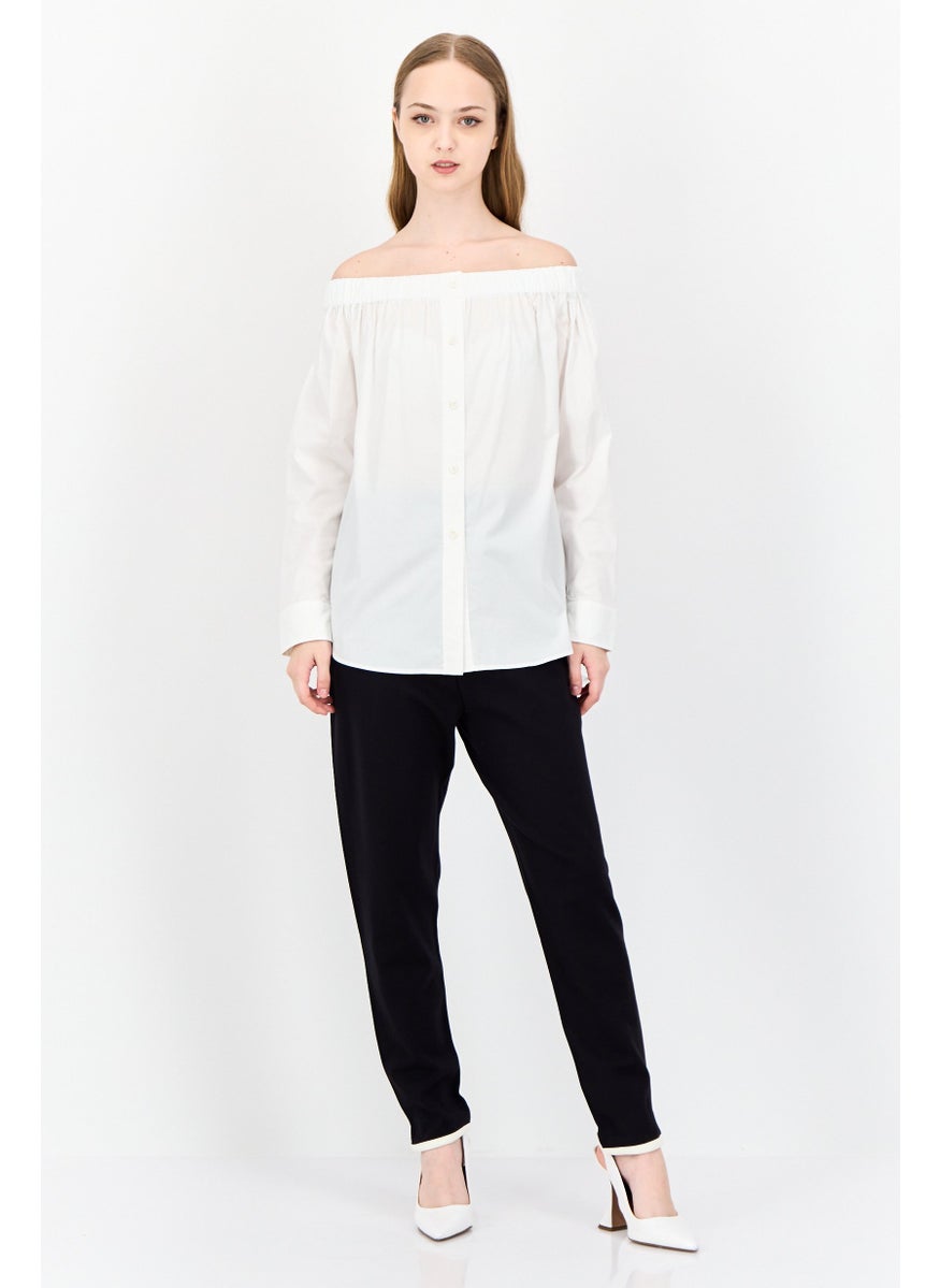ESPRIT Women Off Shoulder Long Sleeves Shirt, White  - Image 2