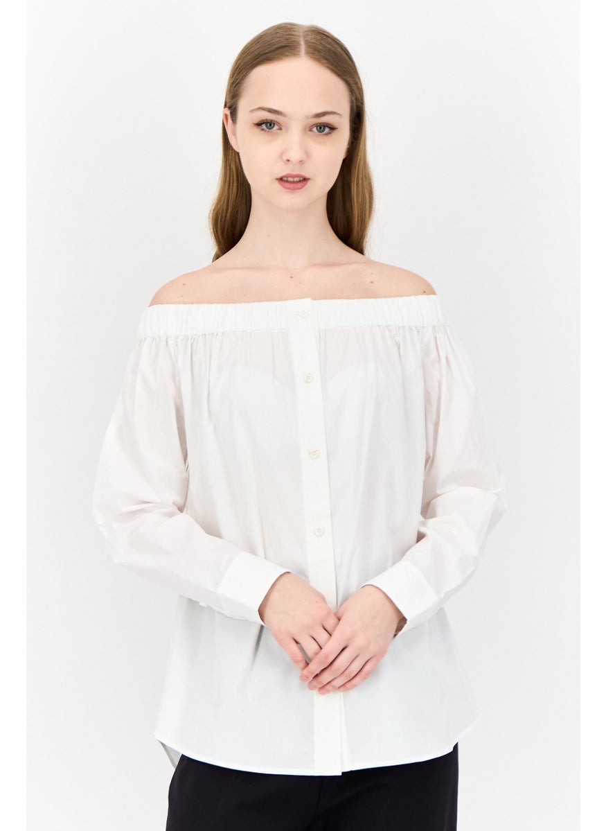 ESPRIT Women Off Shoulder Long Sleeves Shirt, White  - Image 1