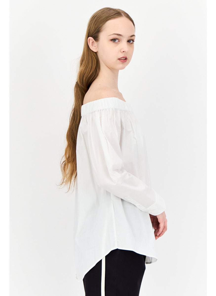 ESPRIT Women Off Shoulder Long Sleeves Shirt, White  - Image 3