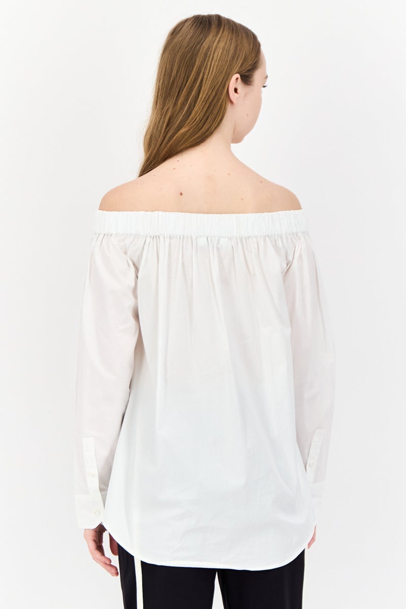 ESPRIT قميص نسائي بأكمام طويلة بدون أكتاف، أبيض - Image 4