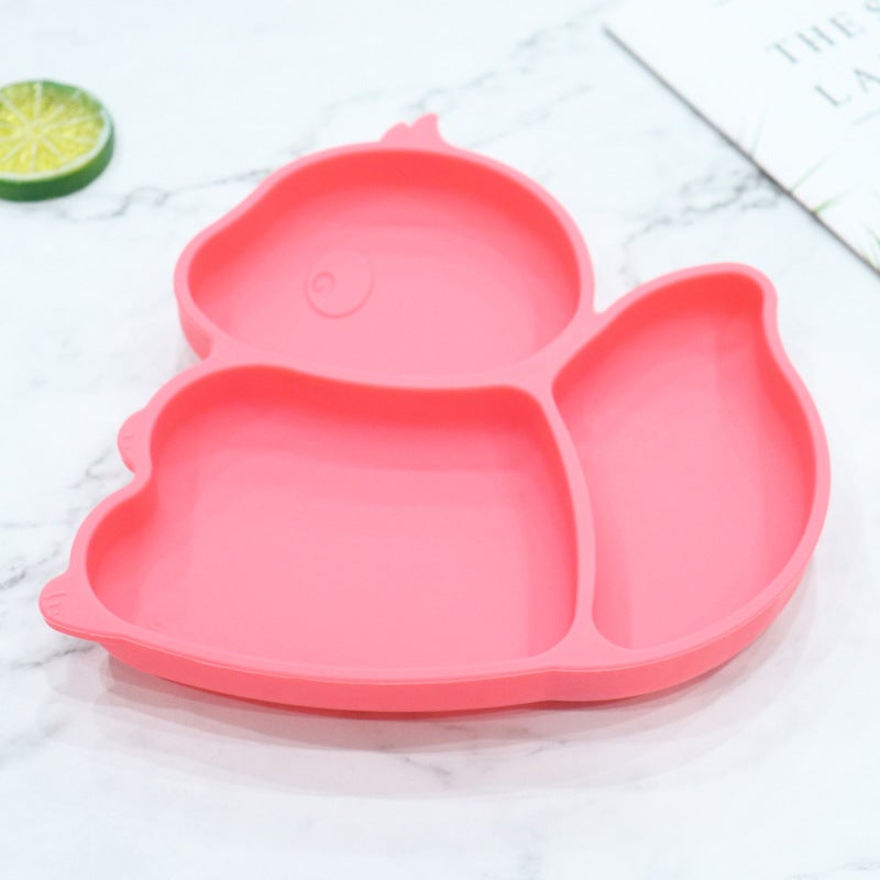 Childrens silicone plate food supplement plate Bowl round square grid plate with suction cup drop-resistant  factory in stockSquirrel pink Squirrel pink