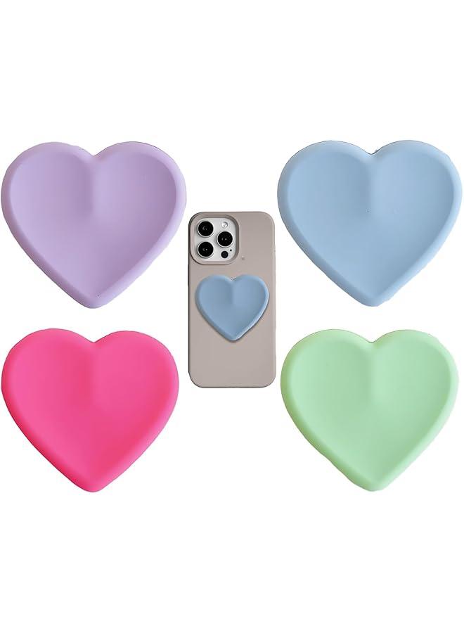 Green Tiger 4 Pack Heart-Shaped Phone Grip with Stand, Clear Socket for Secure Hold, Compatible with Smartphones and Tablets, Includes Purple, Sky Blue, Rose Pink, Grass Green - Image 1