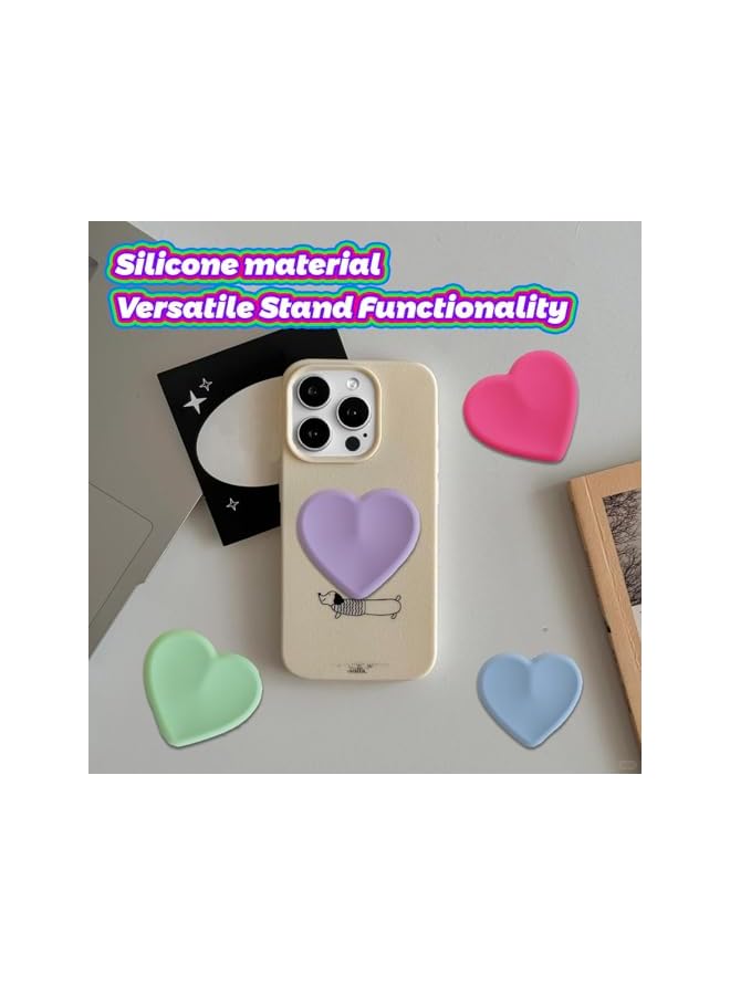 Green Tiger 4 Pack Heart-Shaped Phone Grip with Stand, Clear Socket for Secure Hold, Compatible with Smartphones and Tablets, Includes Purple, Sky Blue, Rose Pink, Grass Green - Image 5
