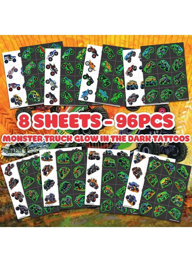 91TATTOOS 96 PCS Monster Truck Race Car Pre-Cut Luminous Glow in the dark Temporary Tattoos for Kids | Super Cute Themed Birthday Party Favors Supplies Decorations, Fake Tattoos Rewards & Gifts for Boys Girls - Image 3