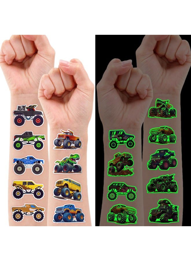 91TATTOOS 96 PCS Monster Truck Race Car Pre-Cut Luminous Glow in the dark Temporary Tattoos for Kids | Super Cute Themed Birthday Party Favors Supplies Decorations, Fake Tattoos Rewards & Gifts for Boys Girls - Image 2