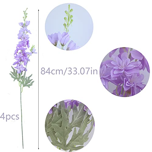 FERIAL Purple Artificial Delphinium Flowers Silk Larkspur Flowers Faux Snapdragon Long Stem Fake Plant Spray Arrangement for Home Office Garden Wedding Table Vase Decor (Purple) - Image 2