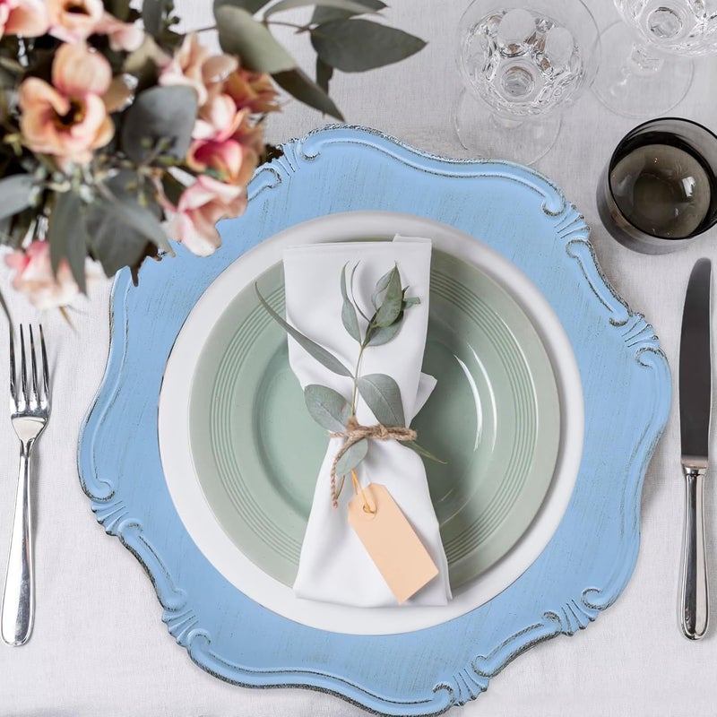 Leemxiiny Blue Charger Plates Set of 6 Decorative Table Plastic Chargers for Dinner Plates Party Wedding Thanksgiving Christmas 22BL - Image 2