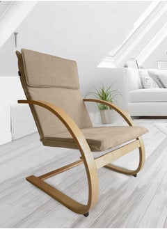 Moon Home and more.. Modern Bentwood Relaxing Chair Chenille Fabric Upholstered Relax Rocker Lounge Chair Beige  - Image 3
