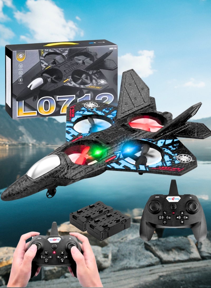 RC Aeroplane 2.4GHz Remote Controlled Floating Fighter Plane Quadcopter, RTF Toy for Beginners, Kids & Adults, with Colored Lights, USB Charging, One-Button 3D Roll, and 360° Surround Stunts - Image 1