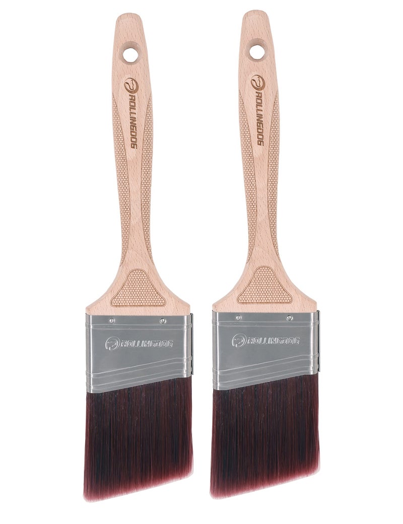 ROLLINGDOG Angled Paint Brushes for Wall  25 Inch Trim Cutting in Paint Brush for Precise Detail Trimming and Touch Ups Pack of 2