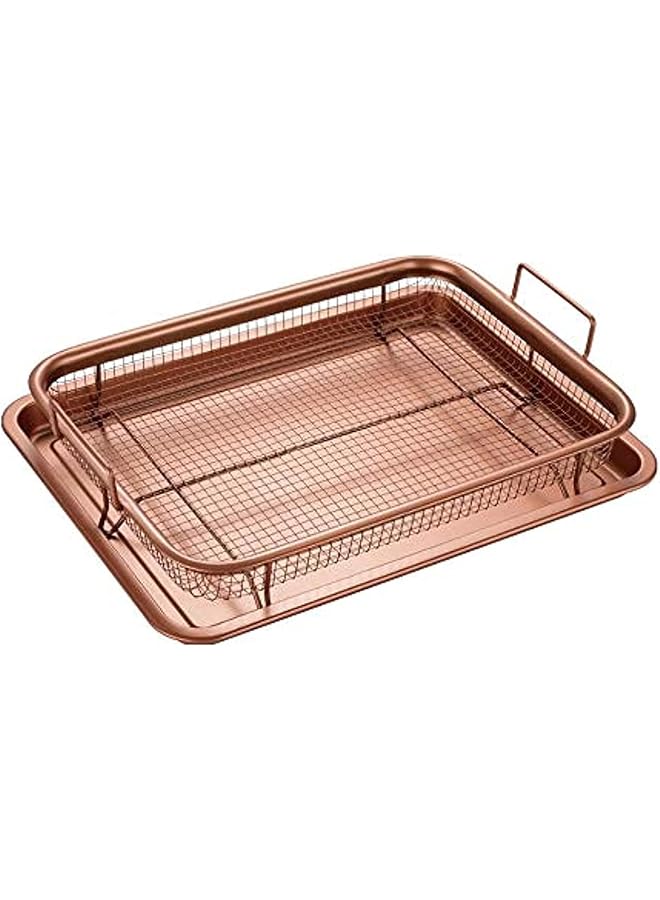 S-TOP Copper Crisper Tray with Elevated Mesh Crisping Grill Basket - 2 Piece - Image 1