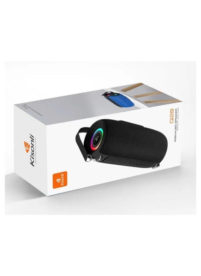 Kisonli - Premium Q28 Stereo Super Bass RGB 10W Portable Speaker, 1800mAh (3-8 Hr), Built-In Calling MIC, AUX-USB/TF/FM - Image 1