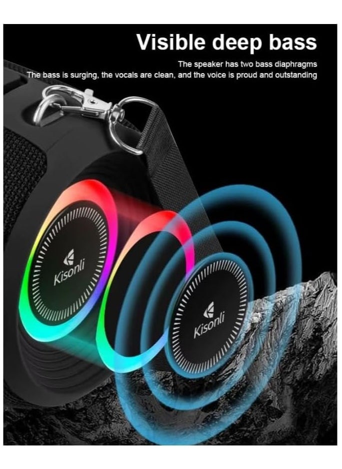 Kisonli - Premium Q28 Stereo Super Bass RGB 10W Portable Speaker, 1800mAh (3-8 Hr), Built-In Calling MIC, AUX-USB/TF/FM - Image 1