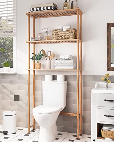 AmazerBath Over The Toilet Storage Shelf Bamboo 3Tier Over Toilet Organizer Rack Freestanding Above Toilet Shelf for Bathroom Laundry Space Saver Natural Color