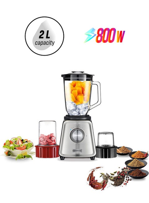Blender, Glass Goblet, Ice Crush Function, Meat Grinder, Chopper Mill, 2 L 800 W BLP44.270SS Silver