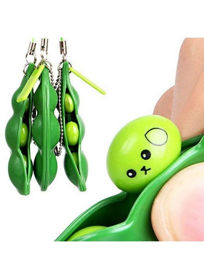 iMagitek 3 Pcs Fidget Toy Set Squeezeabean Soybean Stress Relieving Playful Charms Extrusion Edamame Pea Keychain For Mobile Phones And Keys Green  - Image 1